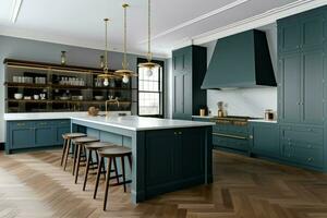 blu cucina isola Casa. creare ai foto