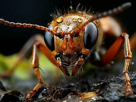 avvicinamento altamente dettagliato macro tiro di il formica generativo ai foto