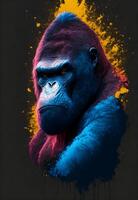 ai generativo artistico gorilla ritratto, spruzzo arte stile foto