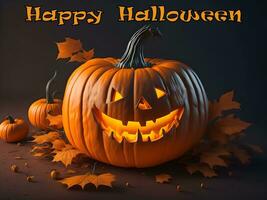 ai generato unico Halloween spaventoso lavorato zucca, Jack o lanterna autunno sfondo design foto