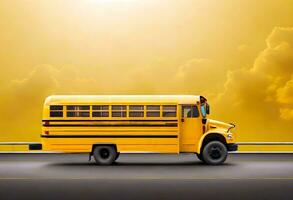ai generativo giallo scuola autobus illustrazione, indietro per scuola concetto foto