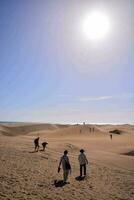 persone a piedi su il sabbia dune nel il sole foto