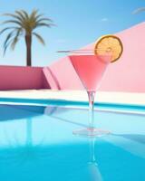 rosa cocktail con Limone cuneo seduta su il piscina tavolo foto