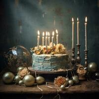 un' compleanno torta con candele foto