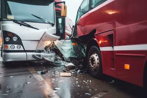 autobus collisione a strada, incidente assicurazione. generativo ai foto