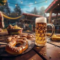 oktoberfest pieno con appena al forno pretzel. generativo ai foto