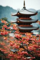 antico pagoda, simboleggia spiritualità nel est Asia. generativo ai foto