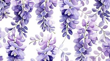 senza soluzione di continuità modello di glicine fiore nel acquerello stile isolato su bianca sfondo. glicine fiore struttura sfondo. generativo ai foto