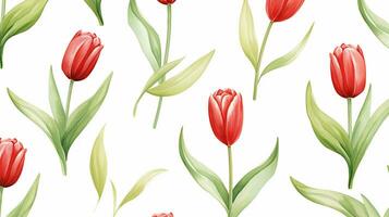 senza soluzione di continuità modello di tulipano fiore nel acquerello stile isolato su bianca sfondo. tulipano fiore struttura sfondo. generativo ai foto