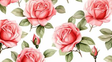 senza soluzione di continuità modello di rosa fiore nel acquerello stile isolato su bianca sfondo. rosa fiore struttura sfondo. generativo ai foto