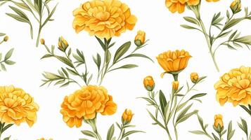 senza soluzione di continuità modello di calendula fiore nel acquerello stile isolato su bianca sfondo. calendula fiore struttura sfondo. generativo ai foto