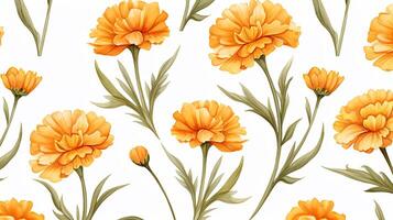 senza soluzione di continuità modello di calendula fiore nel acquerello stile isolato su bianca sfondo. calendula fiore struttura sfondo. generativo ai foto