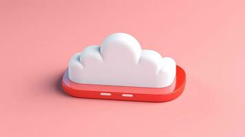 3d rosso bianca nube icona minimo stile, nube calcolo in linea servizio, digitale tecnologia sicurezza concetto, generativo ai illustrazione foto