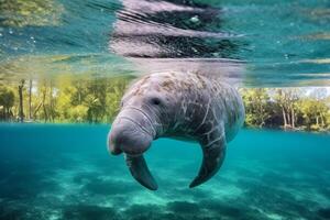 lamantino nel natura largo vita animali. ai generato. foto