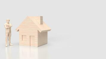 il uomo e Casa legna per edificio concetto 3d interpretazione foto