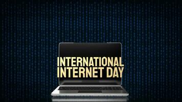 il oro testo su su il computer portatile per internazionale Internet giorno 3d interpretazione foto
