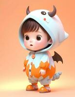 3d carino poco ragazzo con divertente mostro costume con un' Halloween tema foto