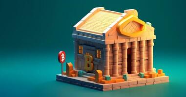 3d bitcoin banca fatto su di Lego mattoni foto