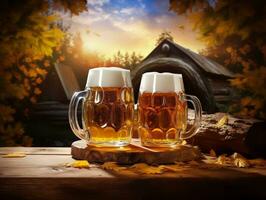 birra bicchieri con birra barile su isolato sfondo generativo ai foto