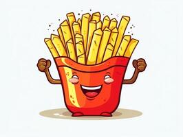 divertente francese patatine fritte cartone animato personaggio clipart, graffiti scarabocchiare stile su il bianca sfondo generativo ai foto