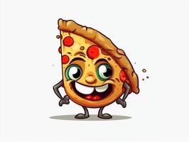 divertente Pizza fetta cartone animato personaggio clipart, graffiti scarabocchiare stile su il bianca sfondo generativo ai foto