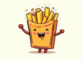 divertente francese patatine fritte cartone animato personaggio clipart, graffiti scarabocchiare stile su il bianca sfondo generativo ai foto