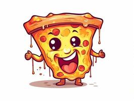 divertente Pizza fetta cartone animato personaggio clipart, graffiti scarabocchiare stile su il bianca sfondo generativo ai foto