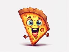 divertente Pizza fetta cartone animato personaggio clipart, graffiti scarabocchiare stile su il bianca sfondo generativo ai foto