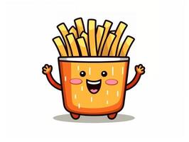 divertente francese patatine fritte cartone animato personaggio clipart, graffiti scarabocchiare stile su il bianca sfondo generativo ai foto