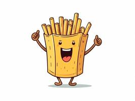 divertente francese patatine fritte cartone animato personaggio clipart, graffiti scarabocchiare stile su il bianca sfondo generativo ai foto