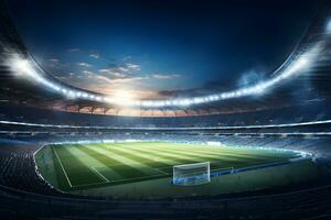 calcio calcio campo stadio a notte e riflettore, ai creare foto