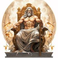 Zeus seduta Tenere bastone su bianca sfondo foto