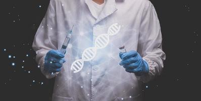 i medici mostrano un ologramma del DNA per curare l'illustrazione 3d della malattia foto