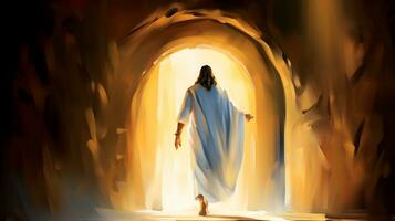 risurrezione di Gesù Cristo a partire dal vuoto tomba. foto