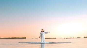 Gesù Cristo calma il tempesta a il mare foto