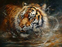 tigre illustrazione dipinti di unico parete arte generativo ai foto