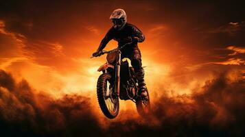 ardente cielo montatura silhouette di mx ciclista foto