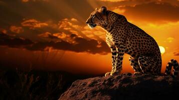 tramonto Immagine di un' Presto africano gatto. silhouette concetto foto