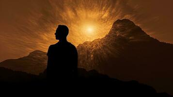 soleggiato schema di un' montagna uomo. silhouette concetto foto