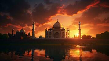 tramonto fondale con taj Mahal nel agra India. silhouette concetto foto