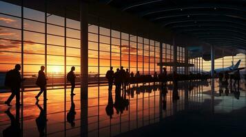 aeroporto viaggiatori nel shanghai S pudong dentro il terminale. silhouette concetto foto