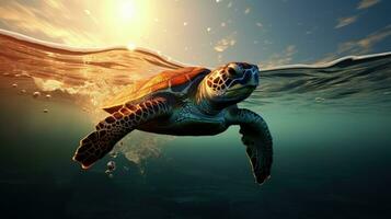 tartaruga nel il oceano. silhouette concetto foto