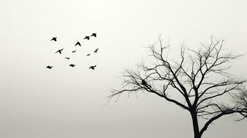 monocromatico immagine di uccello ombre su albero rami. silhouette concetto foto