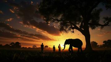 elefante S silhouette nel tailandese campagna foto