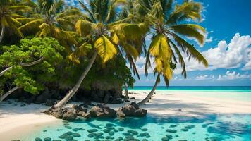 trasporto te stesso per un' sereno Paradiso nel il Maldive con un' mozzafiato fotografia ai generativo foto