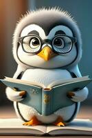 carino pinguino animale è lettura un' libro fatto con generativo ai tecnologia foto