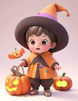 3d carino poco ragazzo con divertente procedura guidata costume per Halloween festa foto