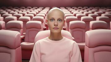 donna nel rosa combattente Seno cancro. generativo ai foto