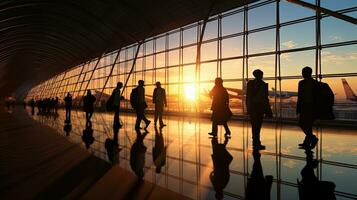 aeroporto viaggiatori nel shanghai S pudong dentro il terminale. silhouette concetto foto