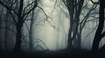 inverno nebbia crea un' staglia foresta con alberi foto